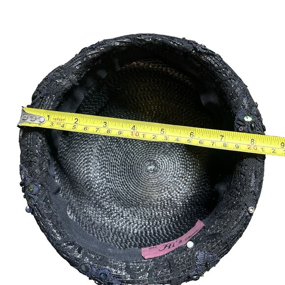 Vintage Mr. Hi's Classic Cloche Hat Womens Black Sequin Rhinestone Church Lady - Picture 8 of 10